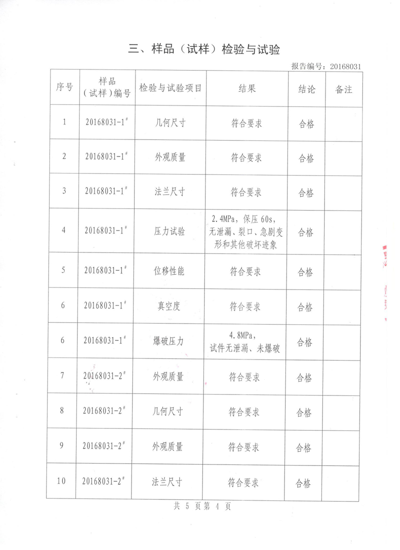 《橡胶补偿接头》特种设备形式实验报告